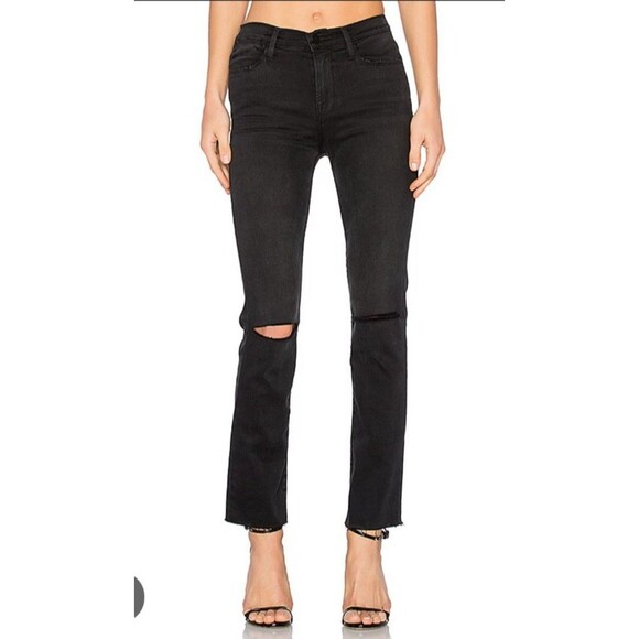 Frame Women's Le High Straight Jeans Distressed Black Size 25 High Rise Fray Hem - Picture 1 of 16